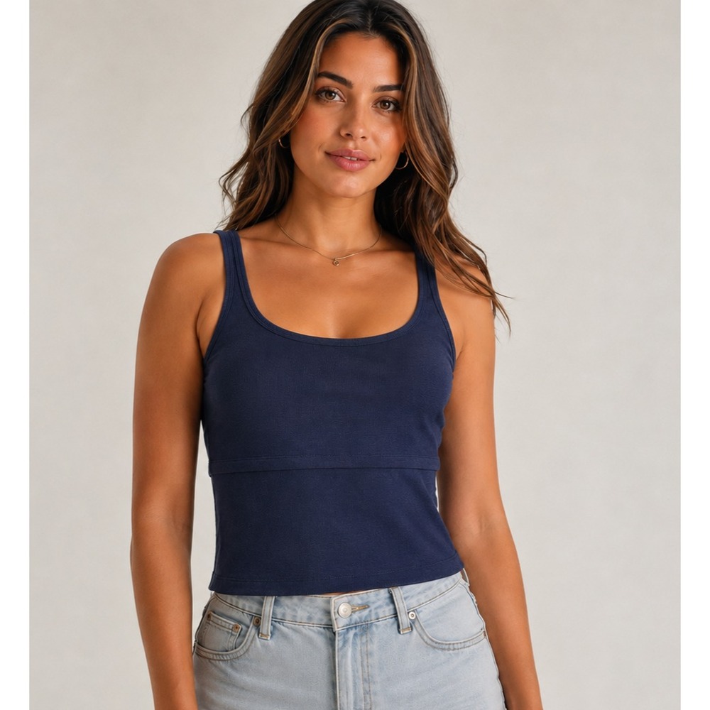 NEW OGL Move Size L Ecosy Plantive Ribbed Brami Sleeveless Bra Tank Navy Blue